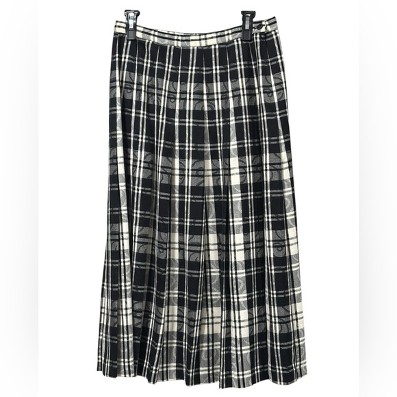 Pendleton Black and White vintage pleated plaid 100% new wool long skirt sz 12 - Picture 2 of 9